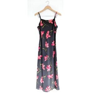 Vintage Expressions So 90s Floral Slip Dress Black Pink 14 Grunge Goth Whimsy